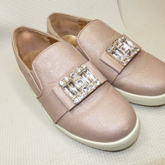 Michael Kors Ivy Cara-888 Rose Gold MK Bling Glitter Crystal Flats Size 5 Shoes - Picture 2 of 12